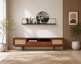 Space Galaxy Solid Sheesham Wood TV Unit with Cane Rattan Doors | Wooden Entertainment Cabinet with 2 Drawers | Media Console & Storage Stand for Living Room, Bedroom & Home | Honey Oak Finish