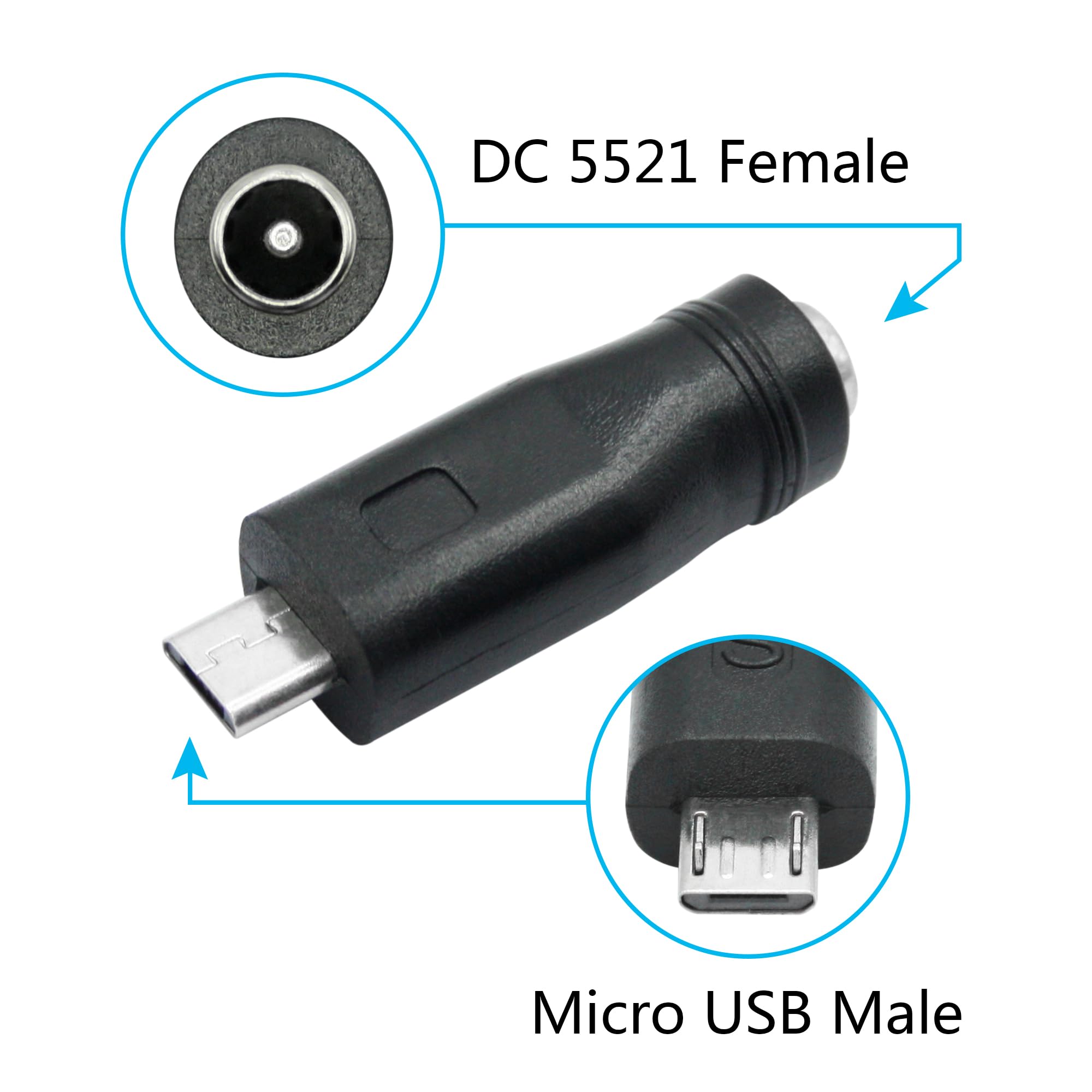 Cavo adattatore USB 5 pin micro USB femmina a maschio a 5,5 x 2,5 mm 5,5 x 2 ,1 mm, convertitore linea 22 AWG per dispositivi DC5 V DC5,5 x 2,5 mm maschio