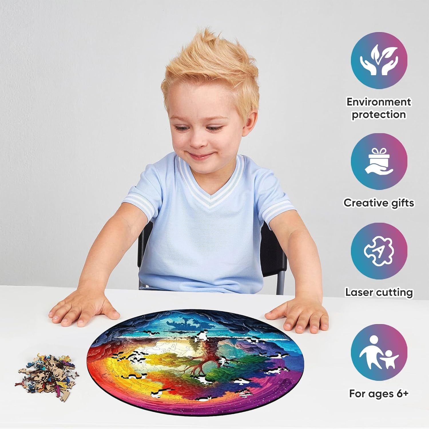 Reouinty Puzzles for Adults 500 Piece, Life Tree Rainbow Waterfall Jigsaw Puzzles, Natural Puzzle Unique Shape Puzzles, Wood Puzzle Creative Gift for Family Game 16.5x16.5 in