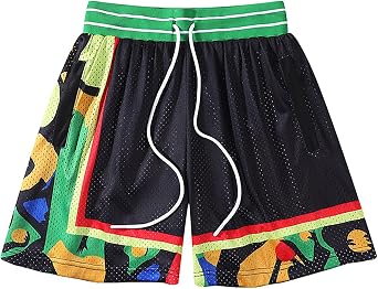 BOOMLEMON Mens Graphic Print Mesh Shorts Casual Retro Cool Running Shorts Summer Streetwear Basketball Short Pants