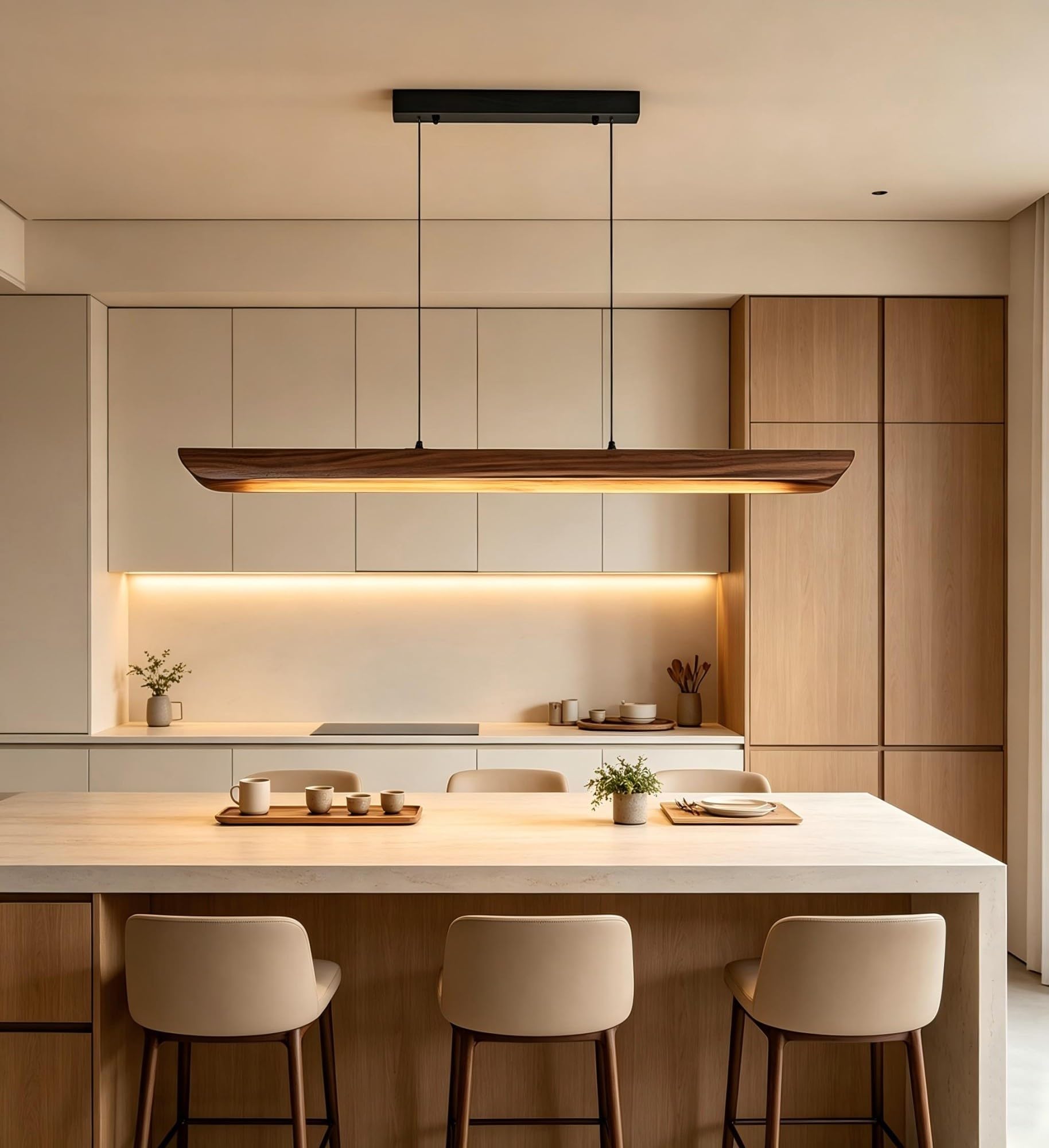 NVKE LED Pendelleuchte esstisch holz Dimmbar Linear Design Hängelampe Esstisch lampe Lineare Hängeleuchte mit Fernbedienung höhenverstellbar Kronleuchter für Esszimmer Küche Büro Lampe(100cm)