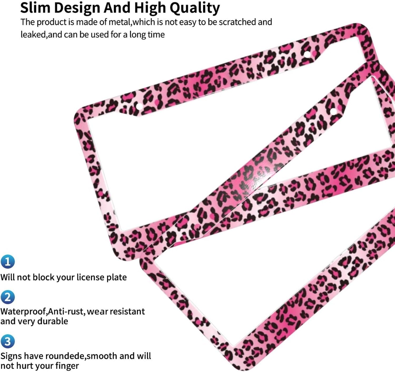 Pink Leopard Print License Plate Frame Funny Cheetah Print License Plate Covers Aluminum Metal Novelty Auto Car Tag Holder with 2 Holes 12.3 x 6.3 Inch Equipped with Screws for Women/Men image 3