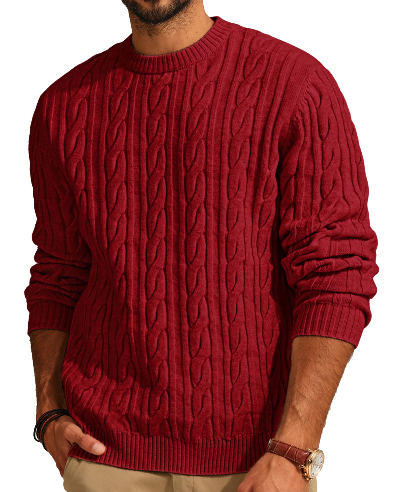 PJ PAUL JONES Maglione da uomo girocollo lavorato a maglia a trecce maglione casual Twist testurizzato maglioni