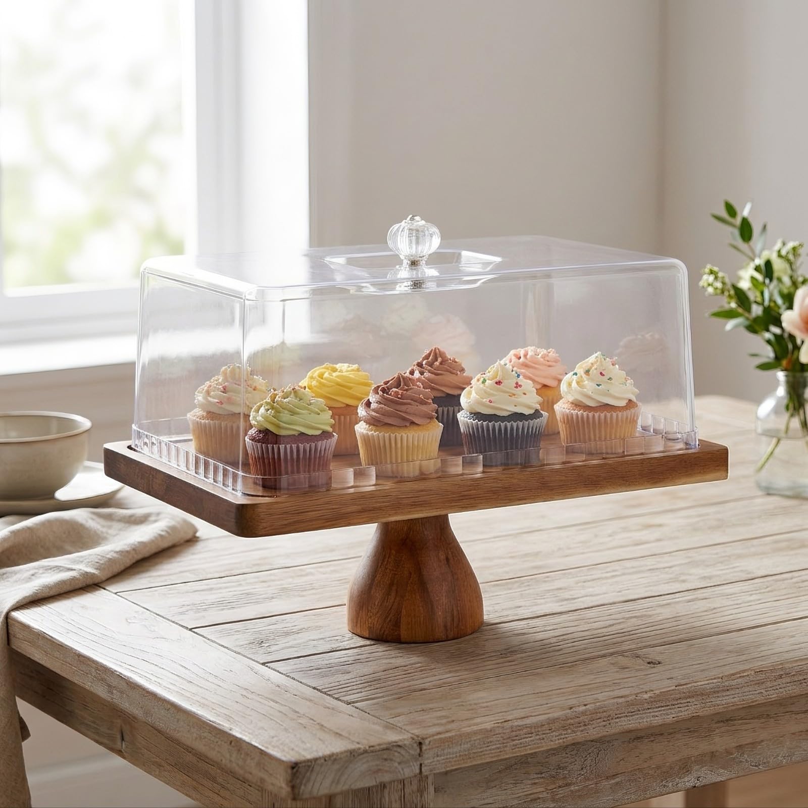 Torta con Coperchio in Legno | Elegante, Torta con Campana, Ordinato, Stoviglie da Tavola, per Pasticceria, Pasticceri, Grande 43 CM