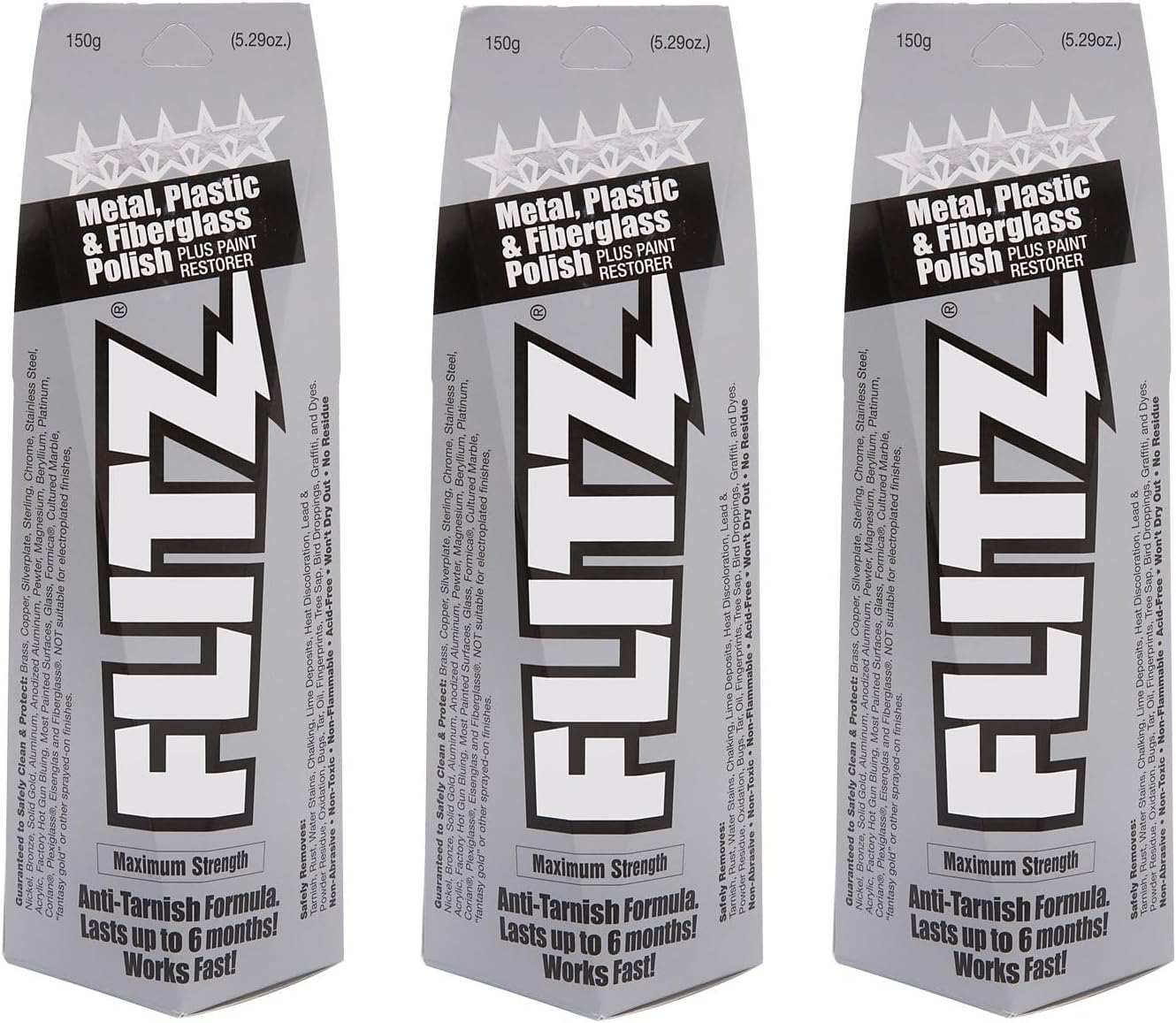 Flitz BU 03515-3A-3PK Metal, Plastic and Fiberglass Polish Paste, 5.29 oz. Boxed Tube, 3-Pack