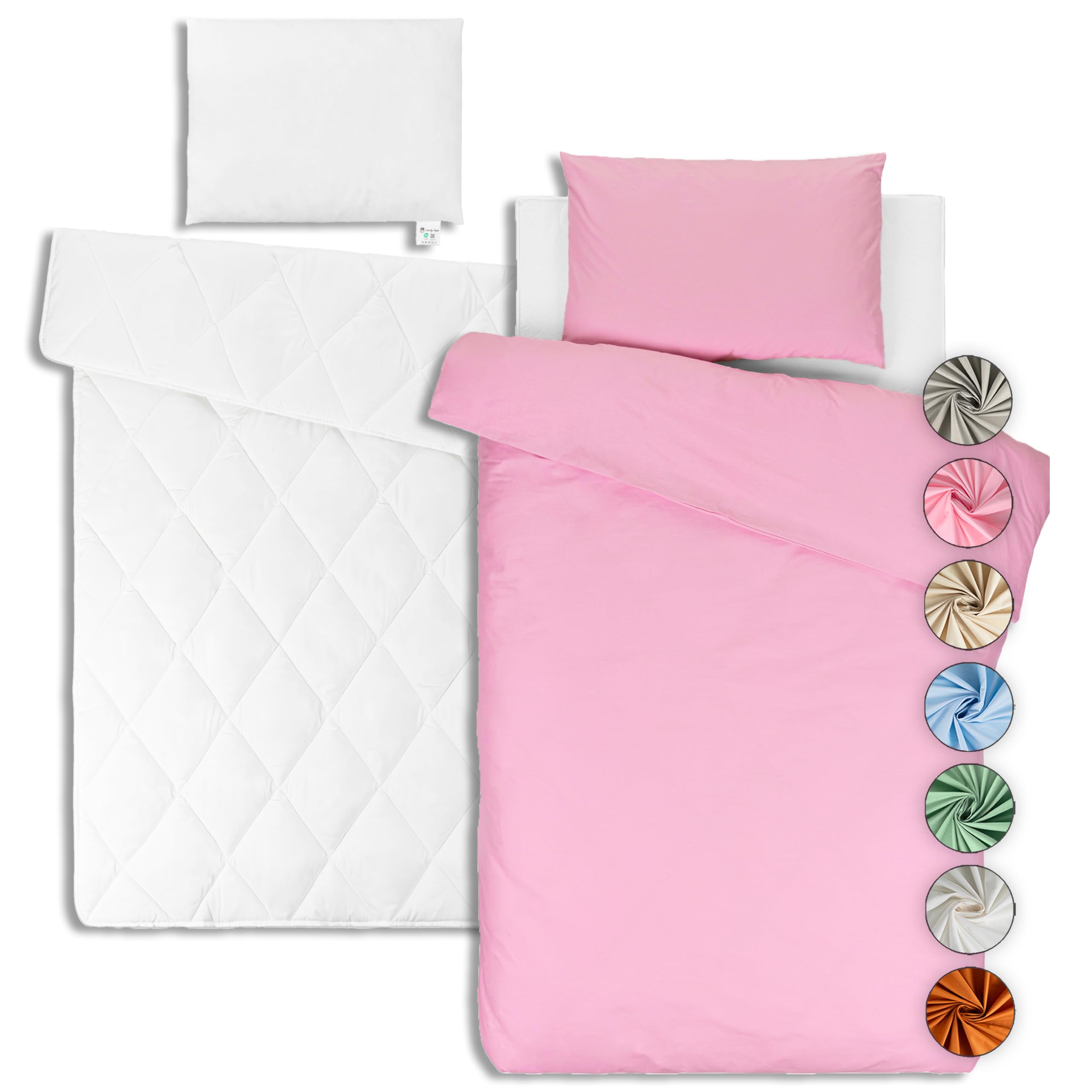 Drap Housse 80x160 (100% Coton) + Couette + Housse de Couette 120x170cm + Oreiller + Taie Oreiller 40x60cm - Parure 80x160 pour Lit Cabane (Blanc/Rose, Parure 80x160 cm (5 pièces))