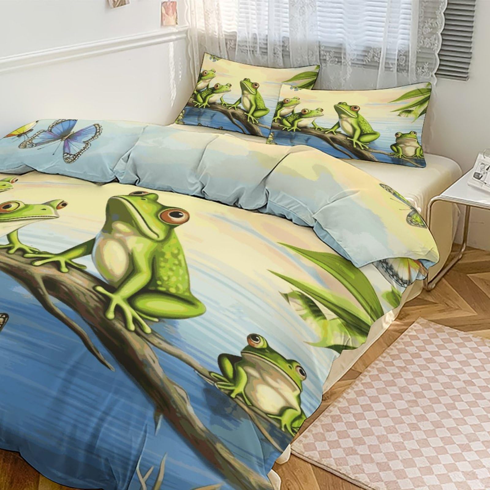 Housse de couette grenouilles sur branches pour literie grand lit chaleureuse