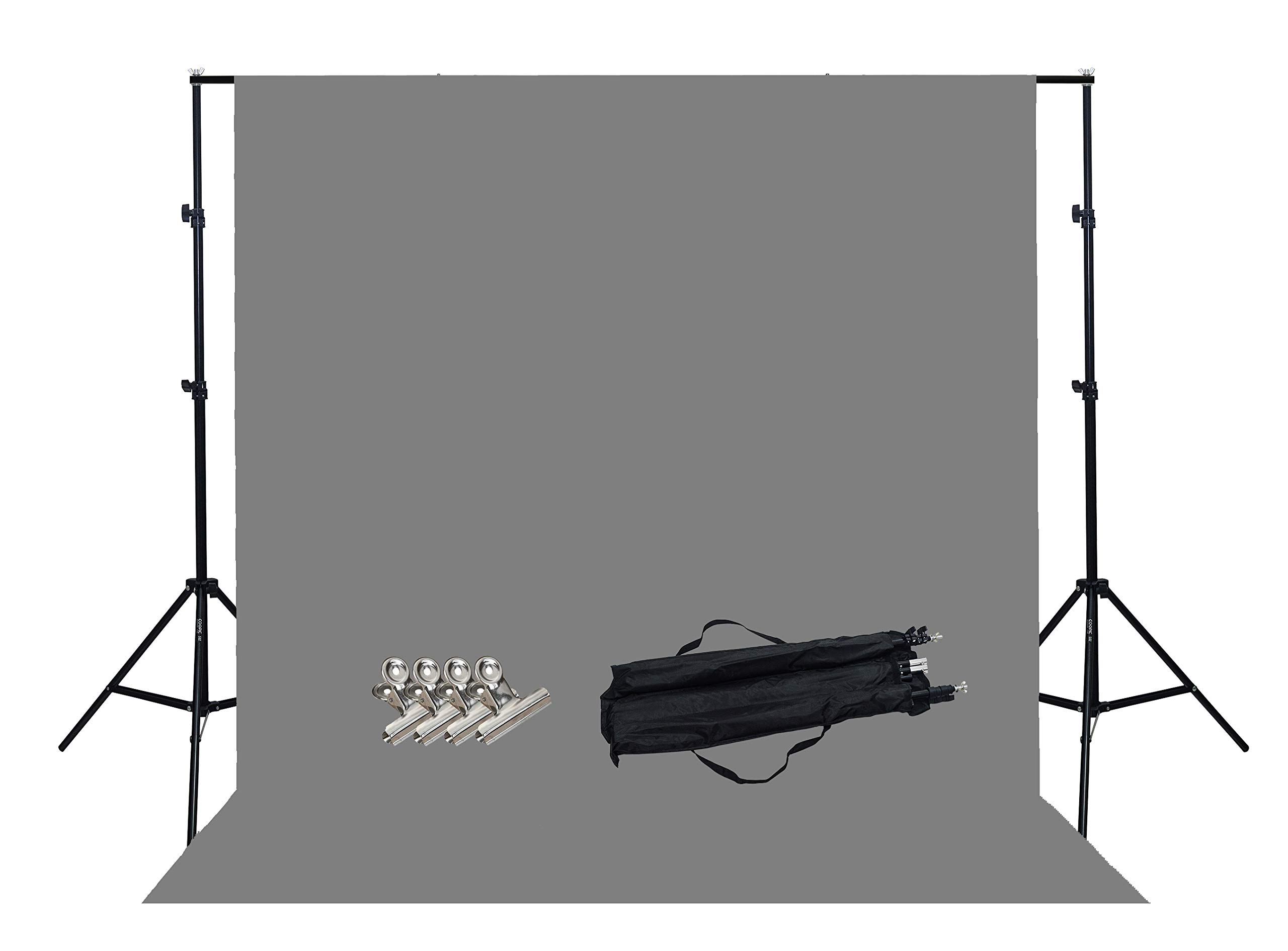 S02 Photography Kit 200cm*210cm Backdrop Stand Background Support System with 4Pcs Steel Clamp and 1 Carrying Bag (PLUS GREY BACKDROP)