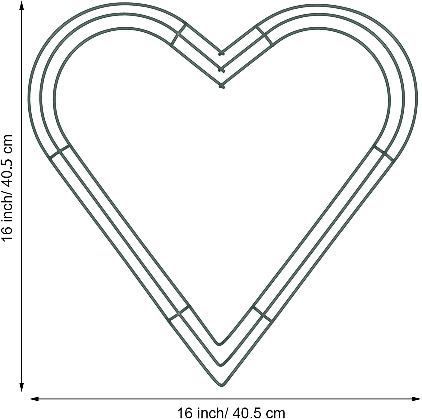 Bememo 3 Pack Valentine's Day Wire Wreath Metal Heart Shaped Frame Green Flower Wire Rings for Valentine's Day Holidays Wedding Floral Arrangements Garden Home Party Decorations (16 Inches)