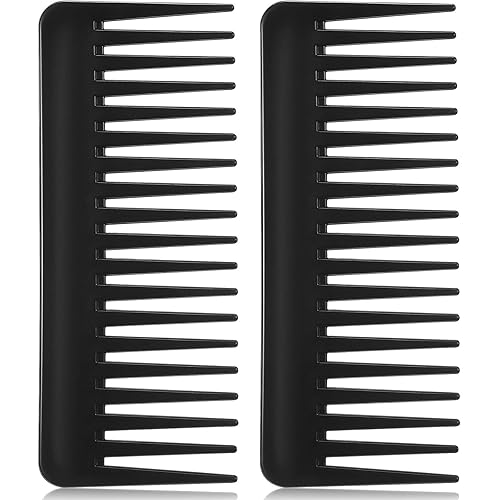 Patelai Peine de dientes anchos, peine desenredante para cabello rizado, húmedo y seco, sin mango, accesorios desenredantes (negro)