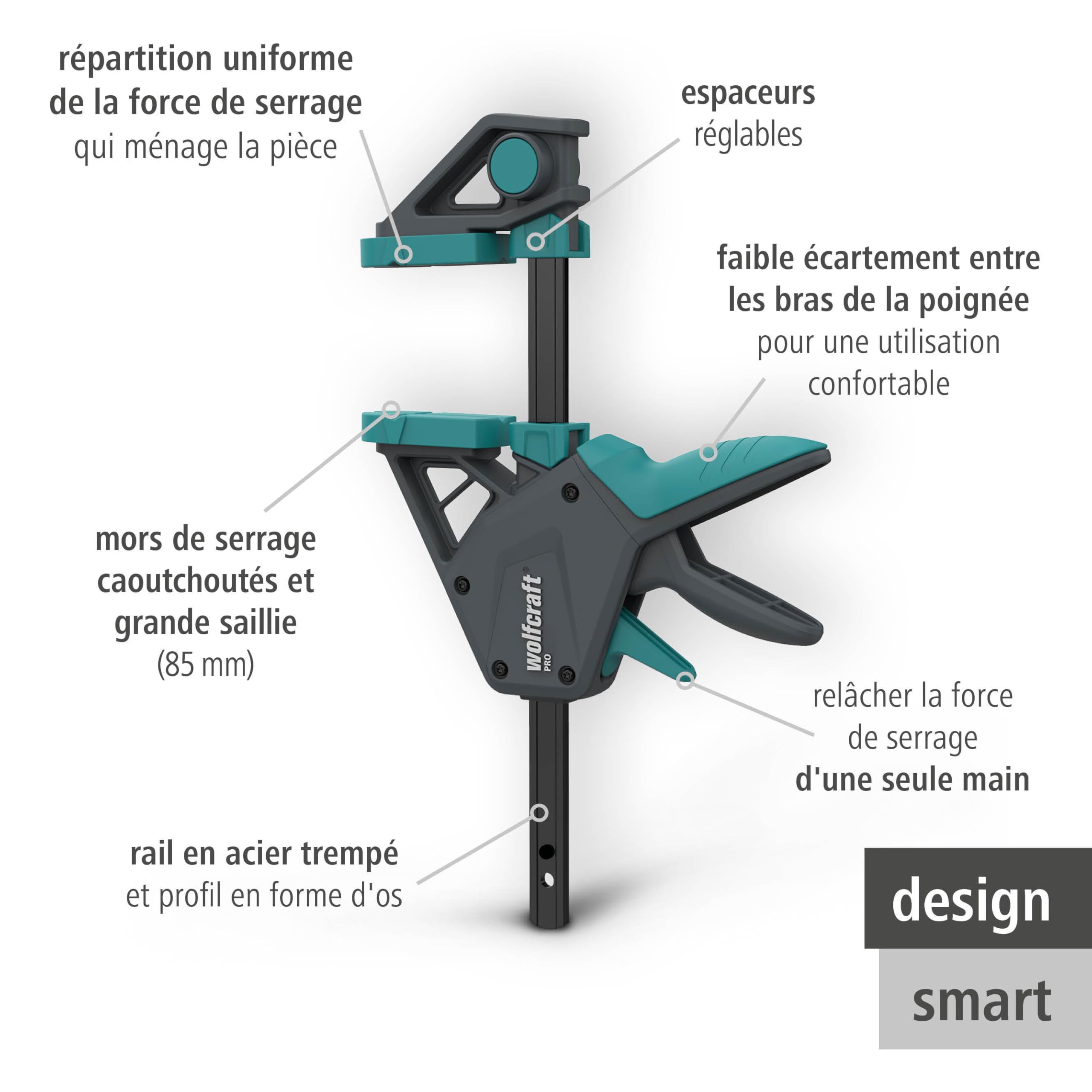 Wolfcraft Kit Serre-joints à une main XL PRO 150 kg 1 060 mm Connecteur 3 pcs