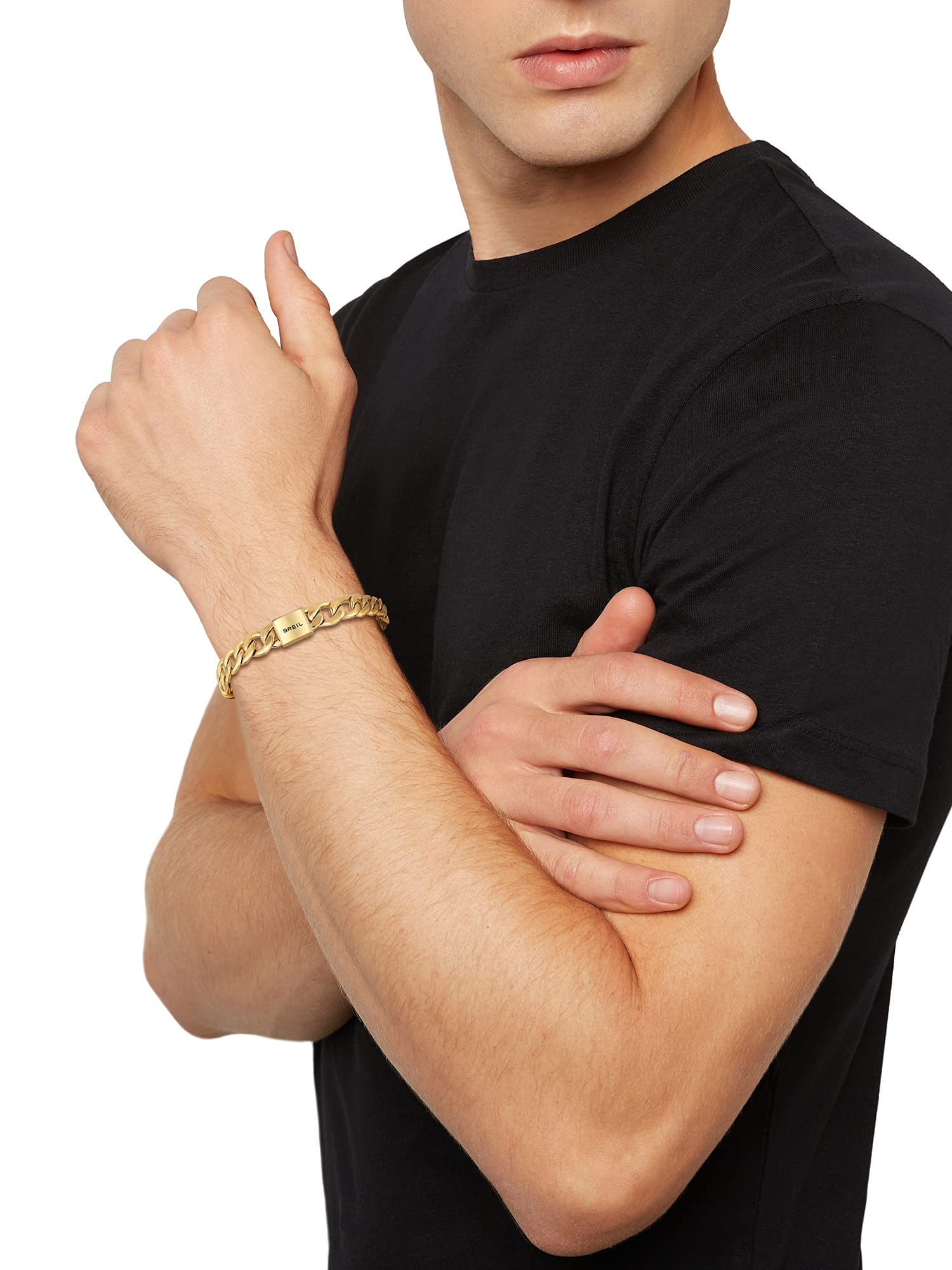 Breil, Collezione Logomania, Bracciale Uomo in Acciaio Specchiato con Catena Groumette e Logo, Pratica Chiusura a Moschettone, Idee Regalo Uomo, Lunghezza Regolabile 17-22 cm