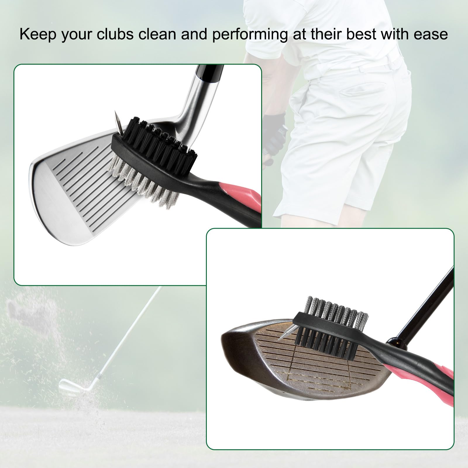 PATIKIL Golf Club Brush with 2.75 Ft Retractable Zip-line, Golf Club Groove Cleaner with Cleaning Tip Nylon and Wire Bristles, Pink - Image 4