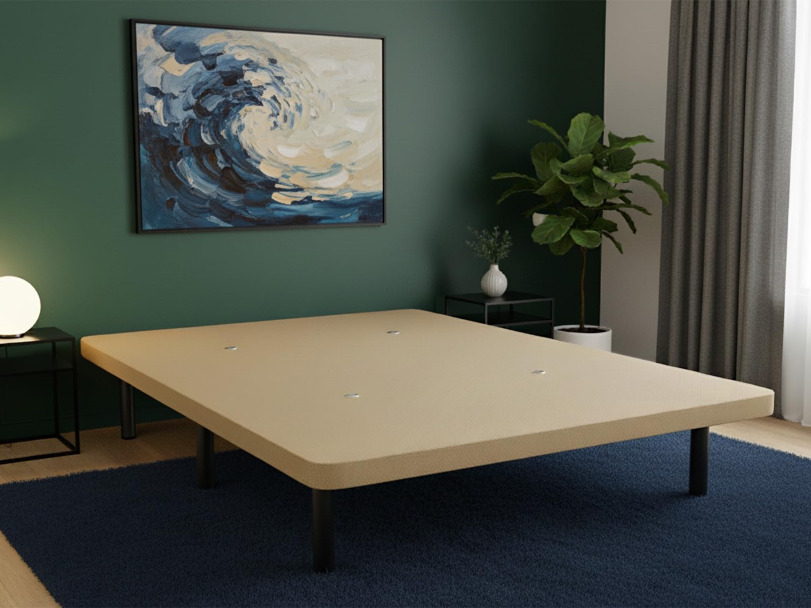 Duérmete Online - Base Tapizada Reforzada para Cama, Estabilidad y Resistencia con 5 Barras Transversales y 6 Patas metálicas roscadas de 25cm, 90 x 190, Beige