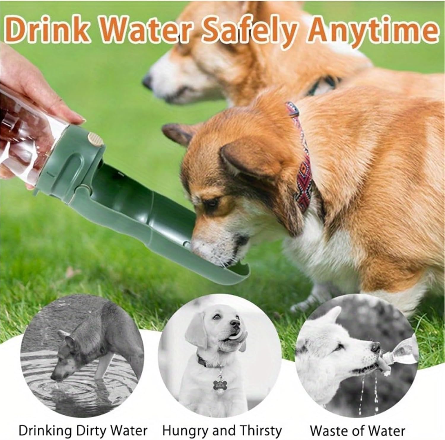 Portable Dog Water Bottle Foldable 350ml with 78g Food Container Pet Dispenser Leak Proof BPA Free Food Grade for Dogs/Cats for Travel Walking Hiking Park(Beige)