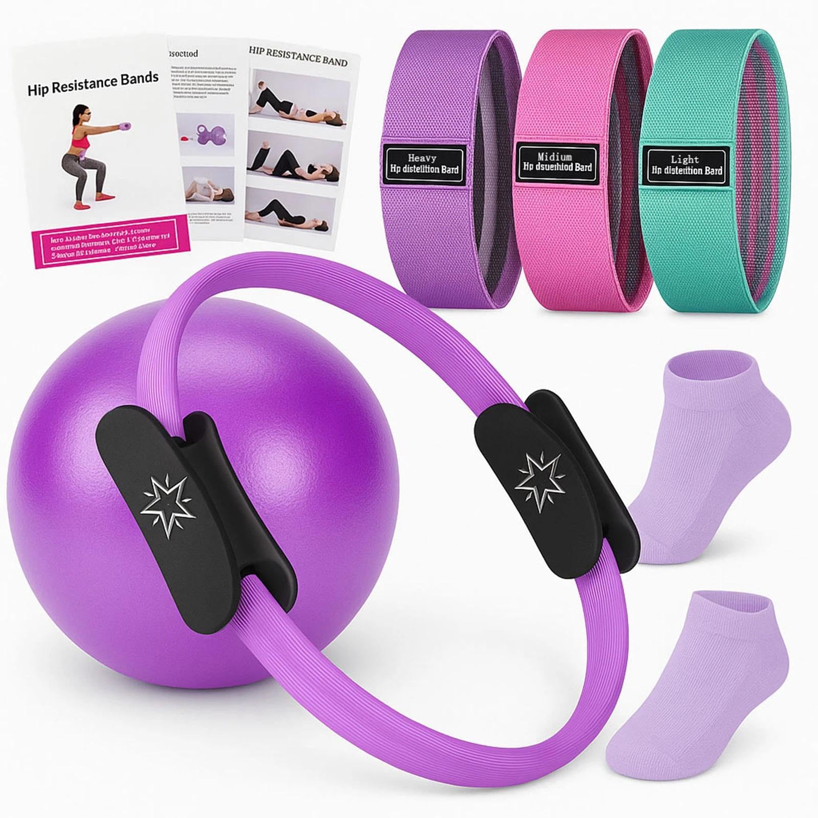 Pilates Set, Pilates Ball Pilates Ring Zubehör Set für Zuhause, Pilates Essential Kit für Frauen mit Yoga Ball, Yoga Ring, Pilatesring und Zubehör für Stretching und Fitness