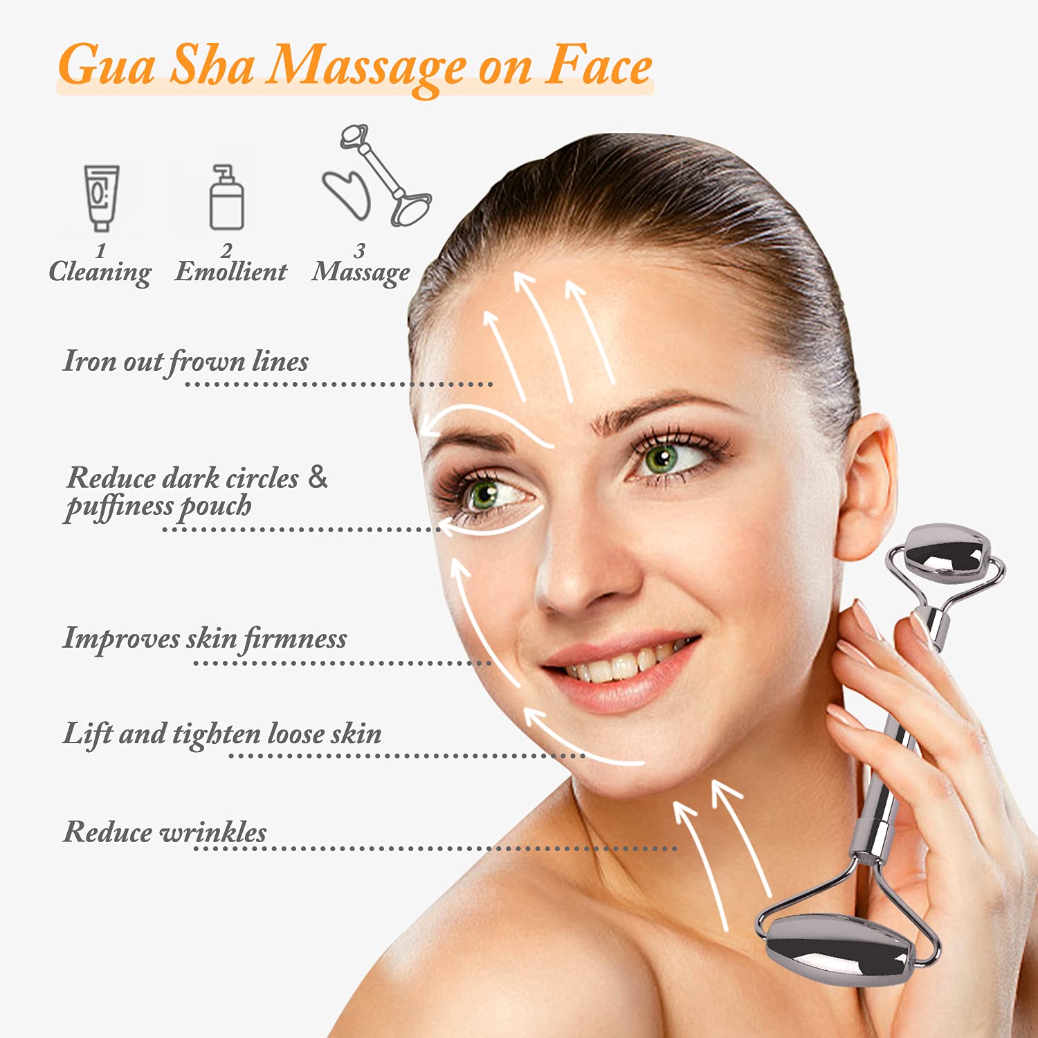 Stainless Steel Gua Sha Set, JaneHome Roller and Gua sha, Gua Sha Massage Tool for Face Neck Body SPA, Acupuncture Therapy Trigger Point Treatment,Skin Massager Guasha Tool for Lifting and Anti-Aging