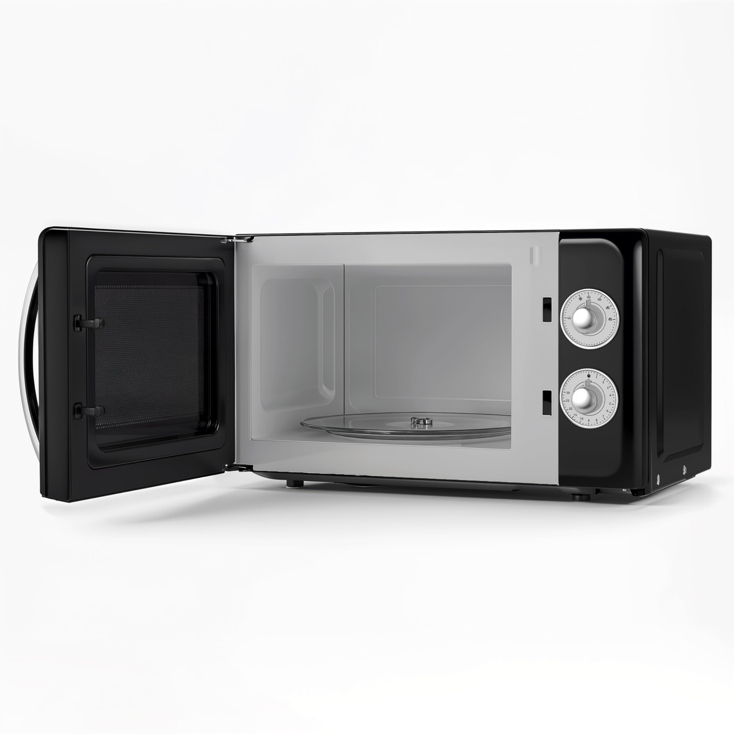 SWEISS Vintage-Mikrowelle MOVI9, 20L Schwarz, 700W, 6 Kochstufen, Auftaufunktion, Drehteller 24,5 cm, Timer bis zu 30 Minuten