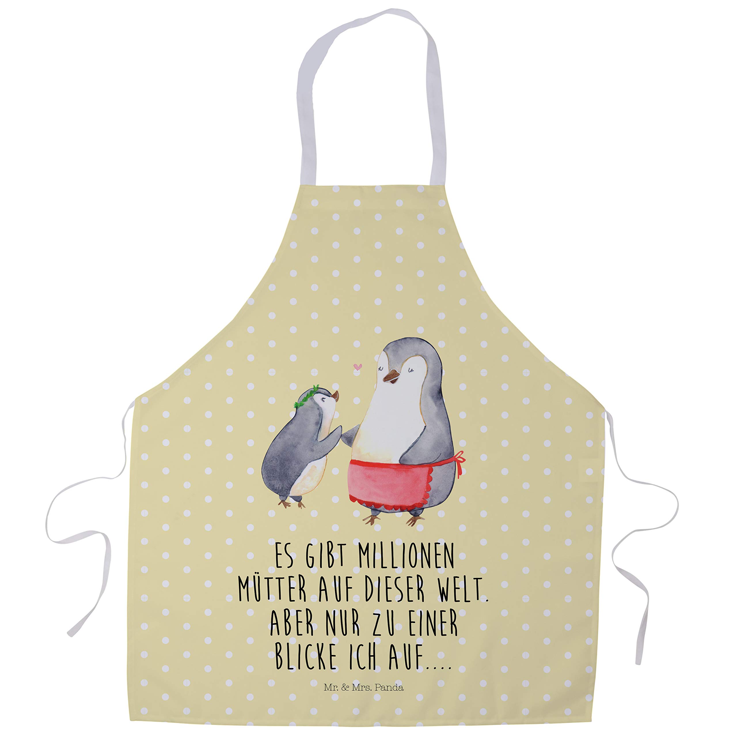 Mr. & Mrs. Panda Kochschürze Pinguin mit Kind - Geschenk, Gastro Schürze, Kellnerschürze, Küchenschürze, Muttertag, Mutter, Vorbild Mama, Küchenzubehör, Mami