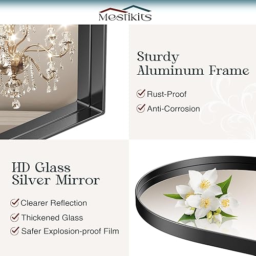 Miniatura 5 de Espejo arqueado de 22 x 30 pulgadas para baño, espejo de pared arqueado negro, espejo de tocador, marco de metal negro, espejos de arco para sala de