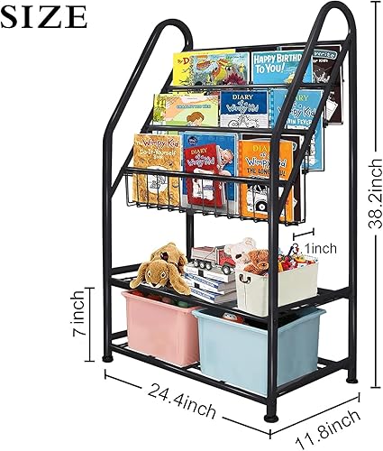 Miniatura 11 de aboxoo Estantería infantil independiente para habitación de niños pequeños de 18 pulgadas, organizador de juguetes, estantería blanca estable, Negro