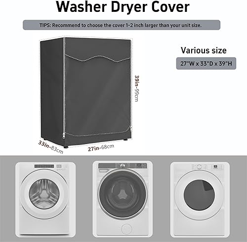 Miniatura 2 de MBOOM Funda impermeable para lavadora y secadora, 600D Oxford resistente al polvo, carga frontal, ajuste universal 27 pulgadas de ancho x 33