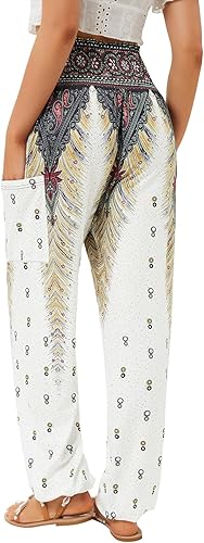 Miniatura 2 de QIANXIZHAN - Pantalones harén para mujer, pantalones bohemios de yoga con cintura alta y bolsillos