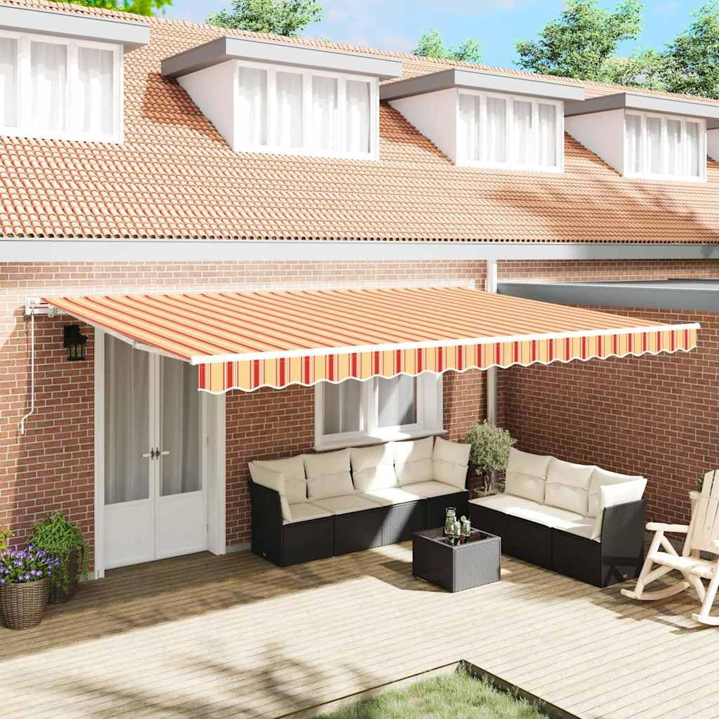 Tenda da sole elettrica, 500 x 300 cm, estensibile con telecomando e manovella, tenda motorizzata per esterni per terrazza e giardino, giallo/arancione