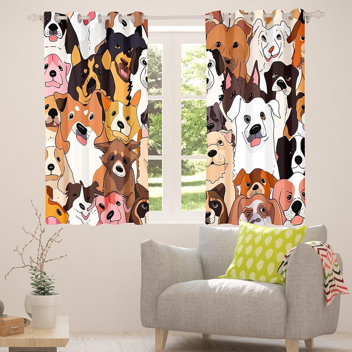 Erosebridal Pup Dog Window Treatment Doggy Pets Window Curtains 84"X90", Cartoon Puppy Animals Curtains for Kids Child Boys Sharpei French Bulldogs Draperies Dog Lover Bedroom Decor