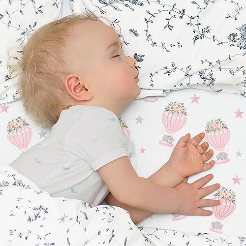 Miniatura 5 de Paquete de 4 sábanas de cuna de elefante para niñas, color rosa, transpirables, ajustables, estándar, para cuna estándar, funda de colchón portátil,