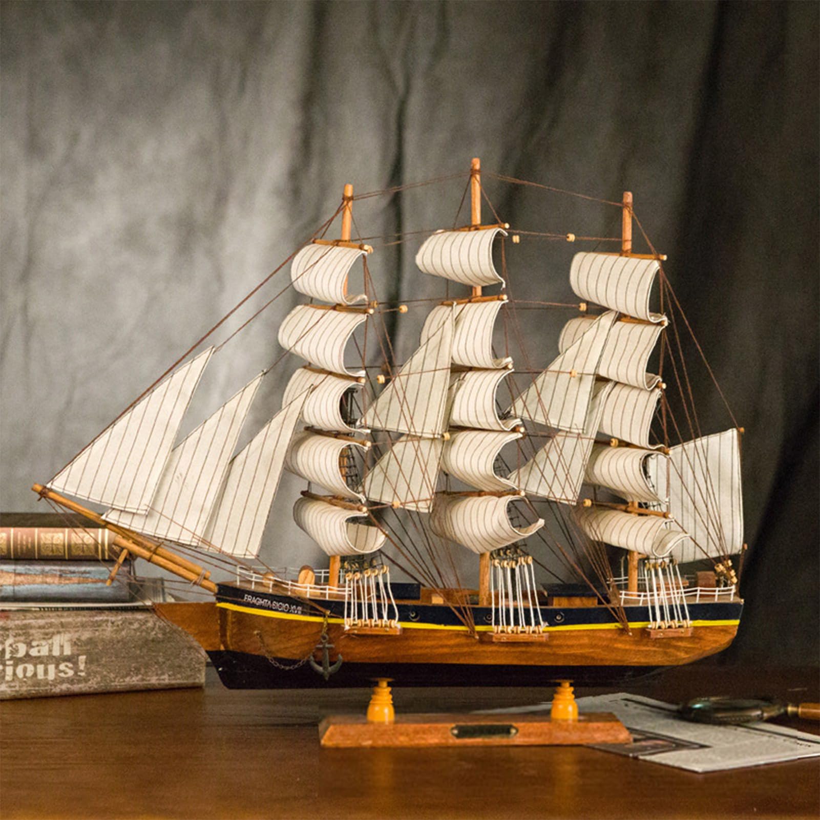 Ornements de modèle de voilier en bois Modèle de voilier Bateau à voiles Décoration maritime Décoration maritime 34cm, pour bureau de desktop, salon, chambre à coucher, décoration de bureau