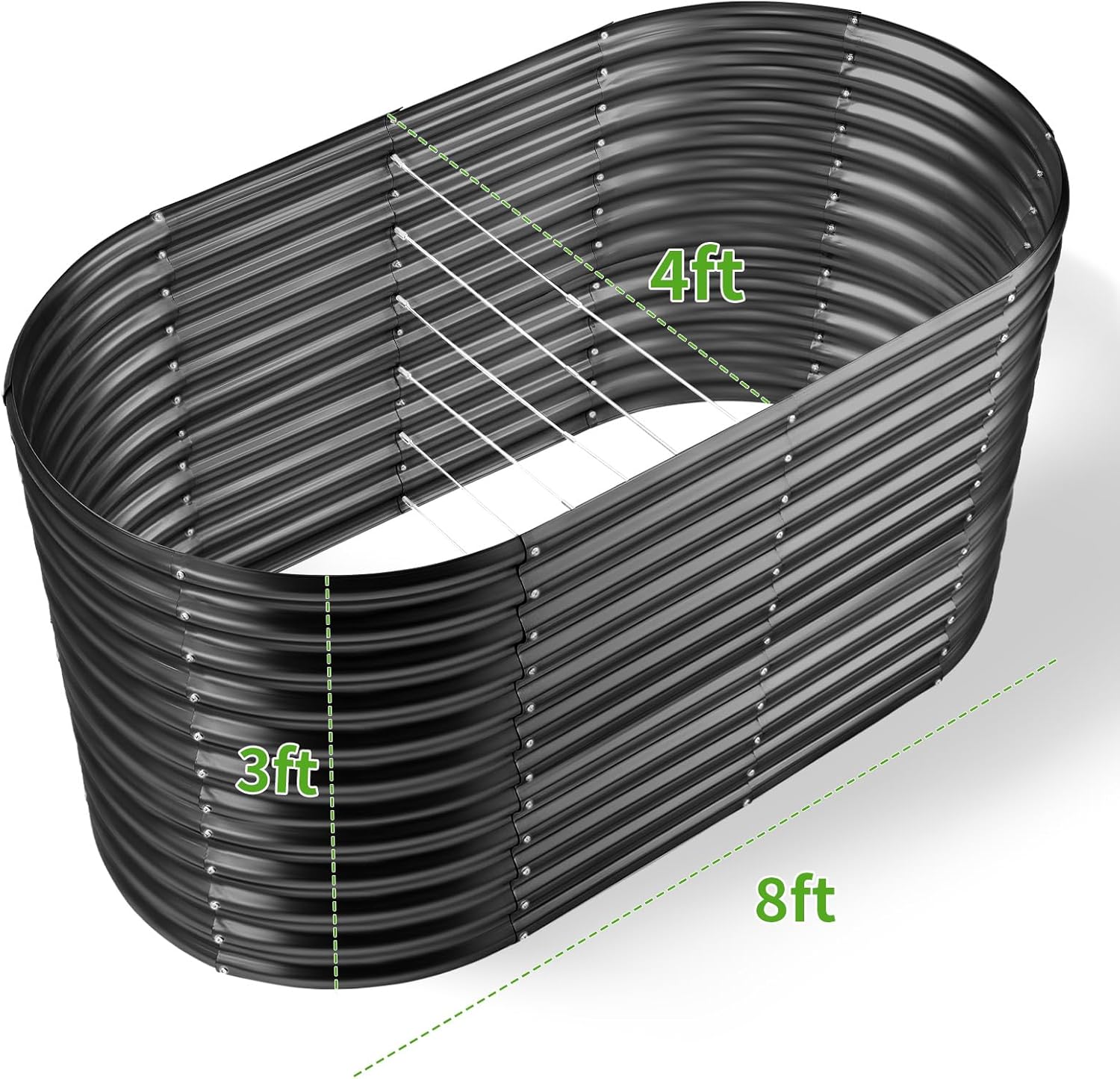 Land Guard 8x4x3ft Oval Galvanized Raised Garden Beds, Large-Capacity Metal Planter Box Outdoor, Durable Deep Raised Garden Bed 3ft Tall, Raised Beds for Gardening Vegetables, Dark Grey Dark Grey 8x4x3ft