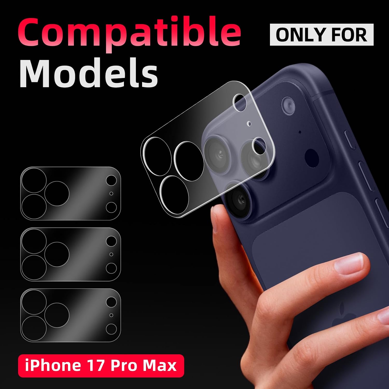 3PCS Rear Back Camera Lens Protector Matte Hollow Protective Film for iPhone 17 Pro Max - Transparent
