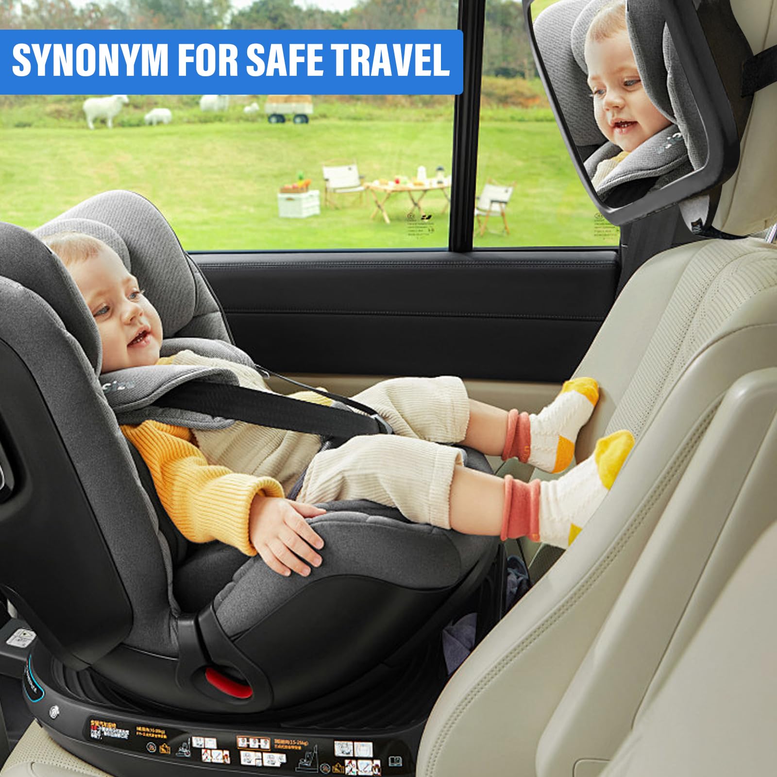 Baby Autospiegel für den Rücksitz, Bruchsicher Autospiegel Baby mit Verstellbare Elastische Riemen, Auto Rückspiegel, Universeller Kinder Rückspiegel Auto für Kinder