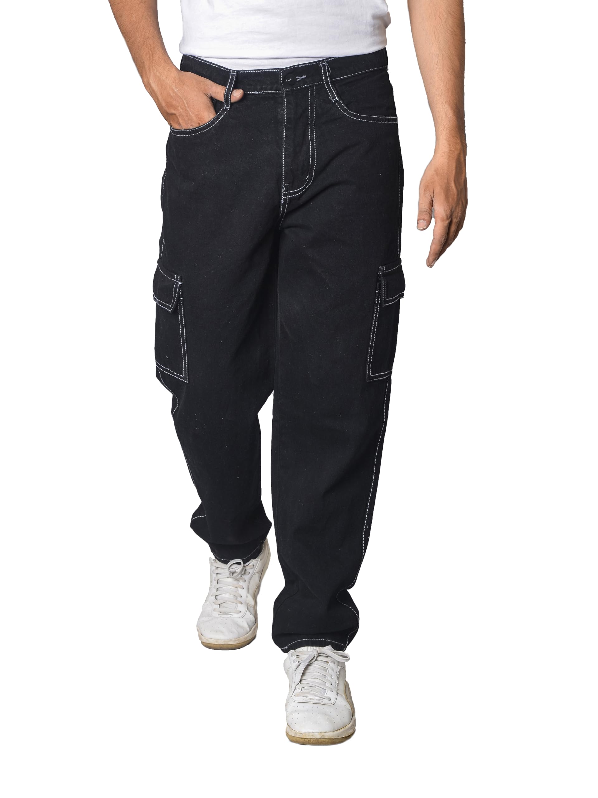 Baggy Jeans for Men, Men's Baggy Pants, Multi-Pocket Utility Style Men Baggy Pants Denim-picture-30