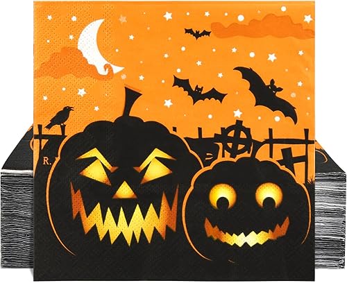 100 servilletas de Halloween de papel, calabazas de papel, cócteles, bebidas, almuerzo, servilletas de cena, suministros de fiesta, decoraciones de disponible en Yaxa Peru