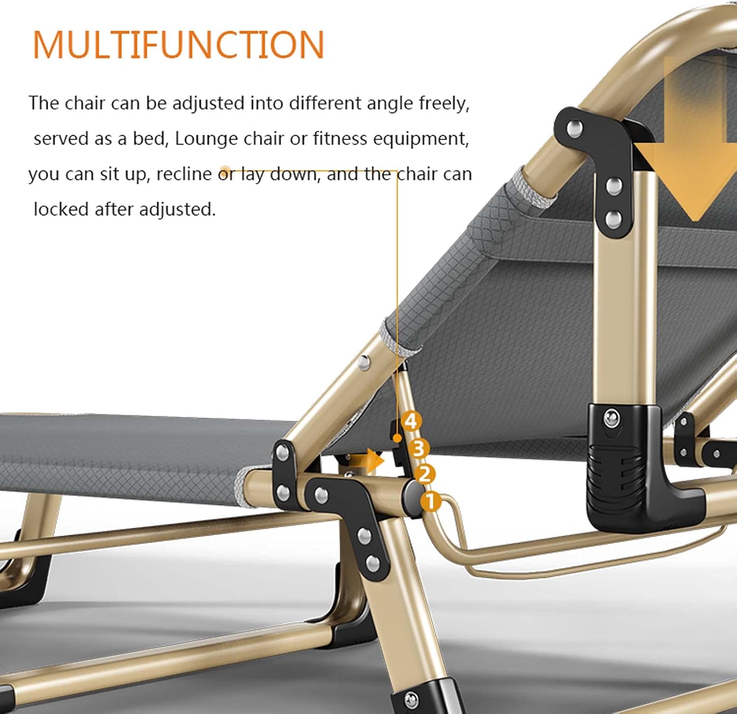 Generic Patio Recliner Lounge Chair, Folding Recliner Chairs Oversized, Portable Camping Cot Bed, Single Office Nap Bed, Foldable Chaise Lounger Adjustable Reclining Beach Chair