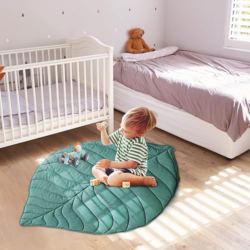 Miniatura 8 de Yuehuam Tapete de juego de algodón para bebé, tapete para cuarto de bebé, tapete para gatear, tipo hoja, tapete de actividad para decoración