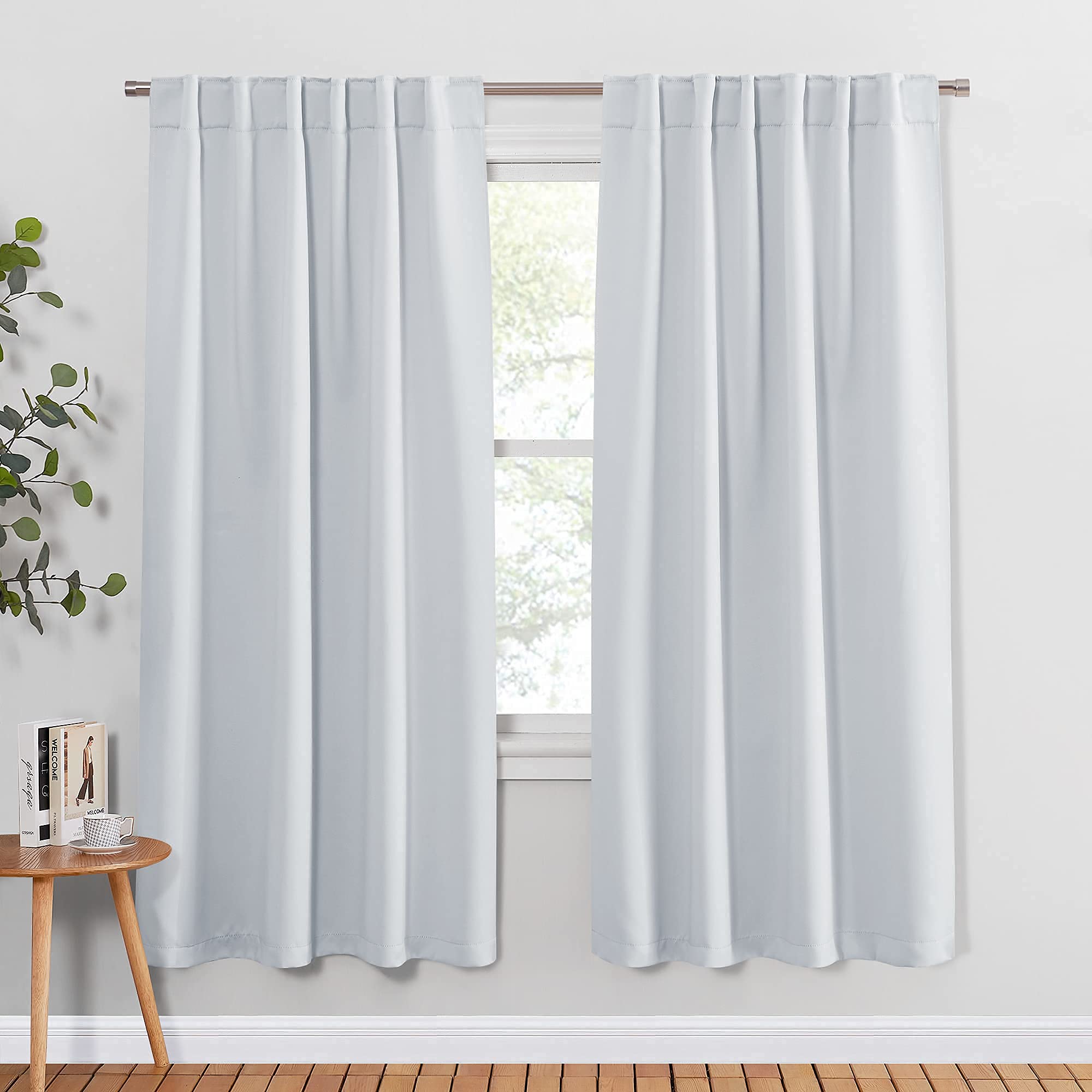 PONY DANCE White Curtain Panels - Room Darkening Light Filtering Window Draperies Back Tab/Rod Pocket Blackout Curtains Home Decor, 52 Wx72 L inches, Greyish White, 2 Pieces