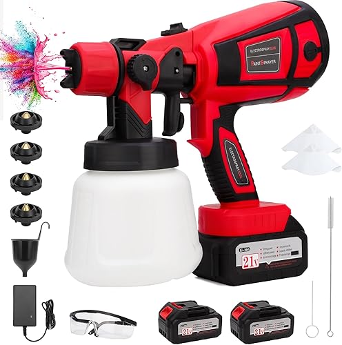 Pulverizador de pintura inalámbrico, pistola pulverizadora a pilas con 2 baterías de 21 V 4000 mAh, pistola eléctrica HVLP, pistola rociadora de