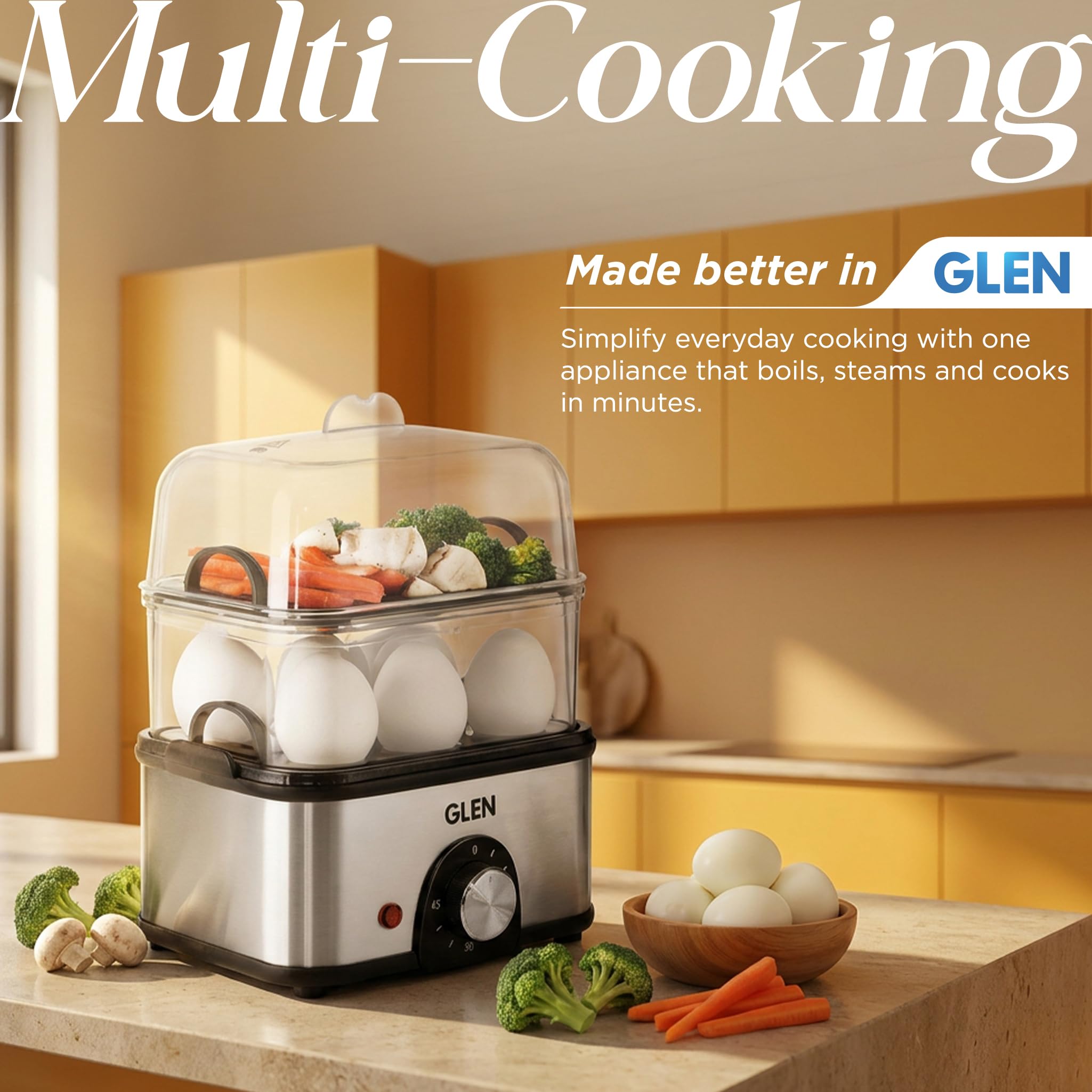 Glen 3-in-1 Multi Cooker: Egg Boiler, Steamer & More -2