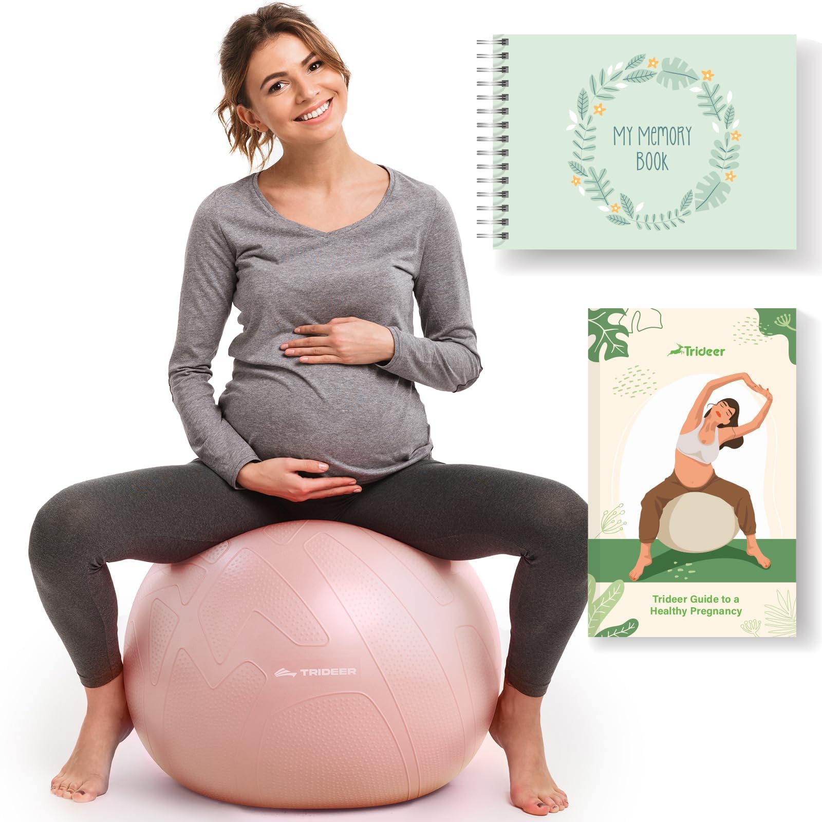Pregnancy Birthing Ball - 1.7mm Extra Thick Yoga Ball for Maternity, Labor, Exercise, Physio, Recovery - Guide & Baby Memory Book Included - 440LB Anti-Burst & Non-Slip Stability