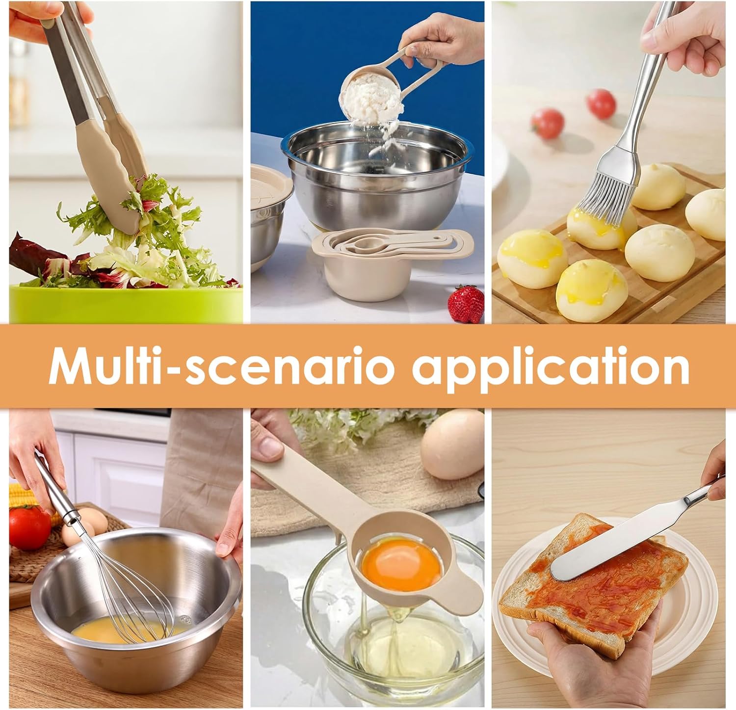 Mixing Bowls with Airtight Lids Set Stainless Steel Metal Salad Bowls with Grater Attachments & Kitchen Gadgets Non-Slip Mixing Bowl Set for Baking, Prepping, Serving