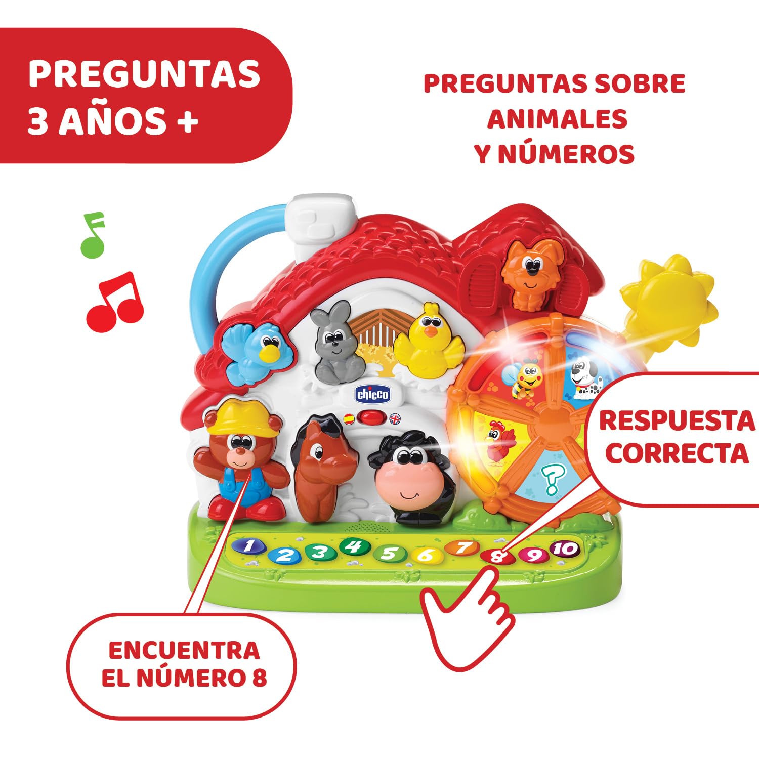 Chicco Granja Parlante, Centro de Actividades Bilingüe para Niños, Aprende Animales, Números y Colores, Modos de Juego Evolutivos con Canciones y Curiosidades