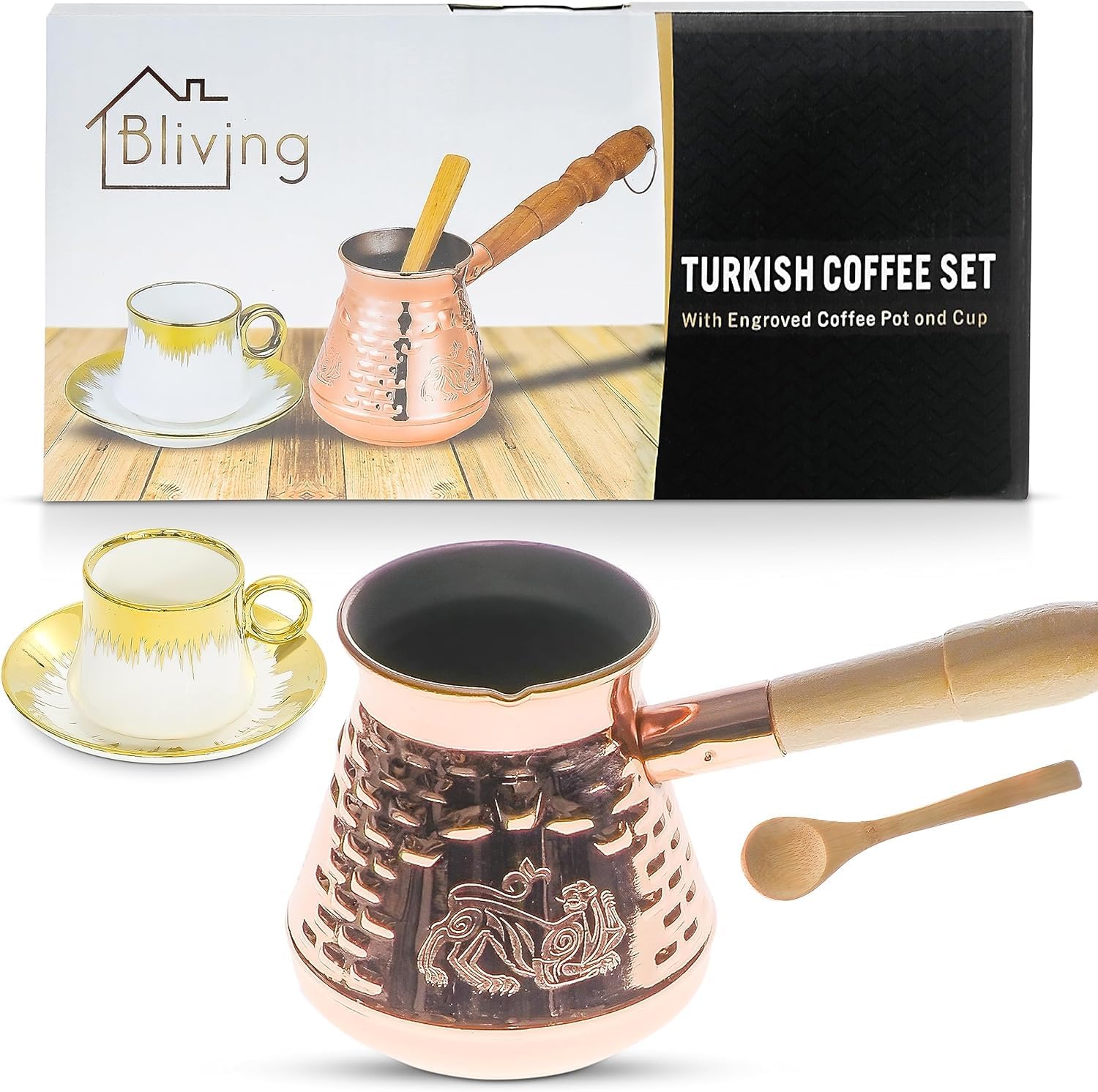 Cezve Turkish Coffee Maker, 8.5 oz Ibrik, Arabic & Greek Coffee Pot, 3 Servings