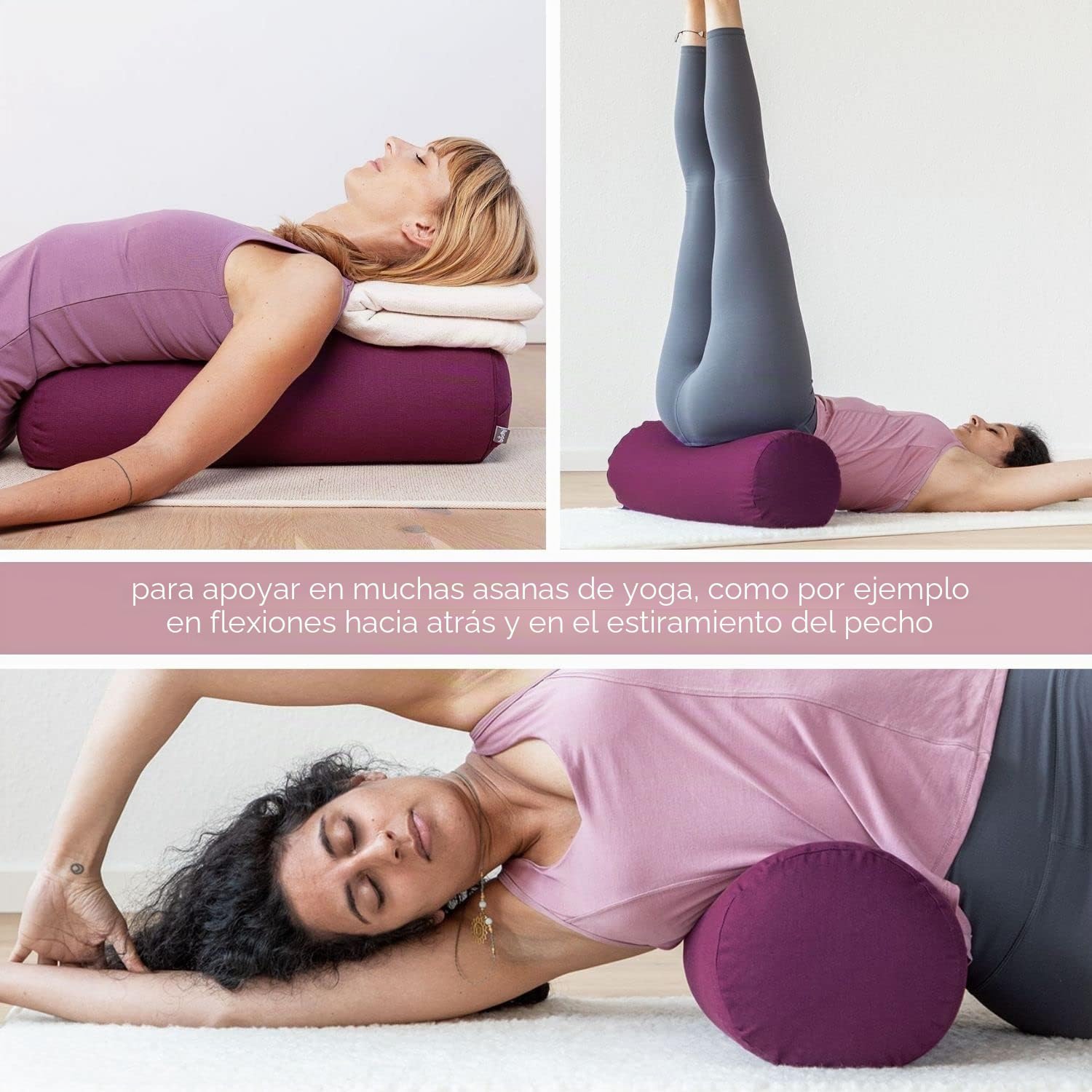 Bodhi | Yoga Bolster ECO | 100% algodón orgánico | Rollo de Yogaroll con relleno de espelta orgánica | Lavable | Cojín de yoga redondo para ejercicios de yoga restaurativos | Grande 65 x 20 cm