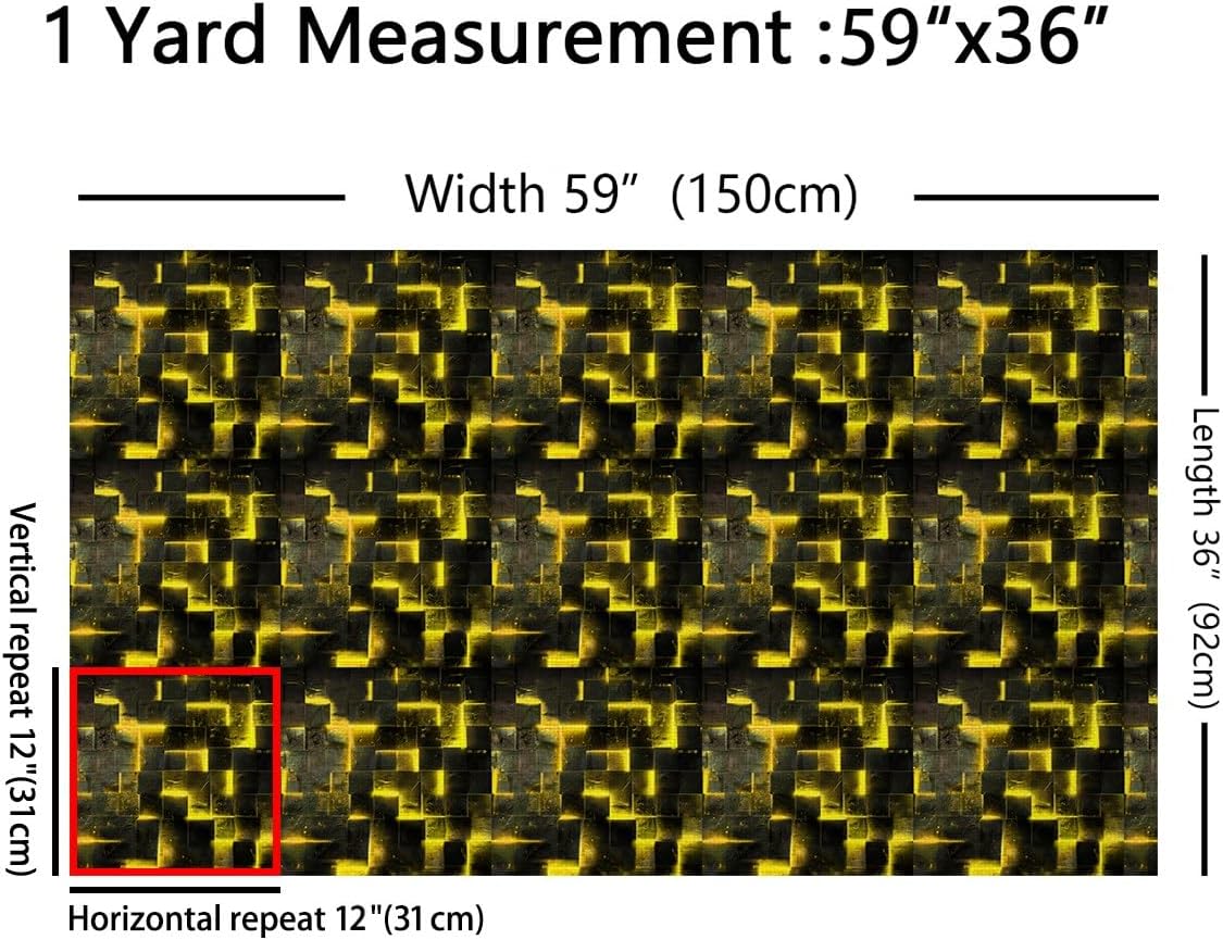 Erosebridal Light Geometric Upholstery Fabric Square Fabric by The Yard Grid Indoor Outdoor Decor for Kids Boys Girls Decorative Fabrics,Yellow Black Craft Patchwork 3 Yards