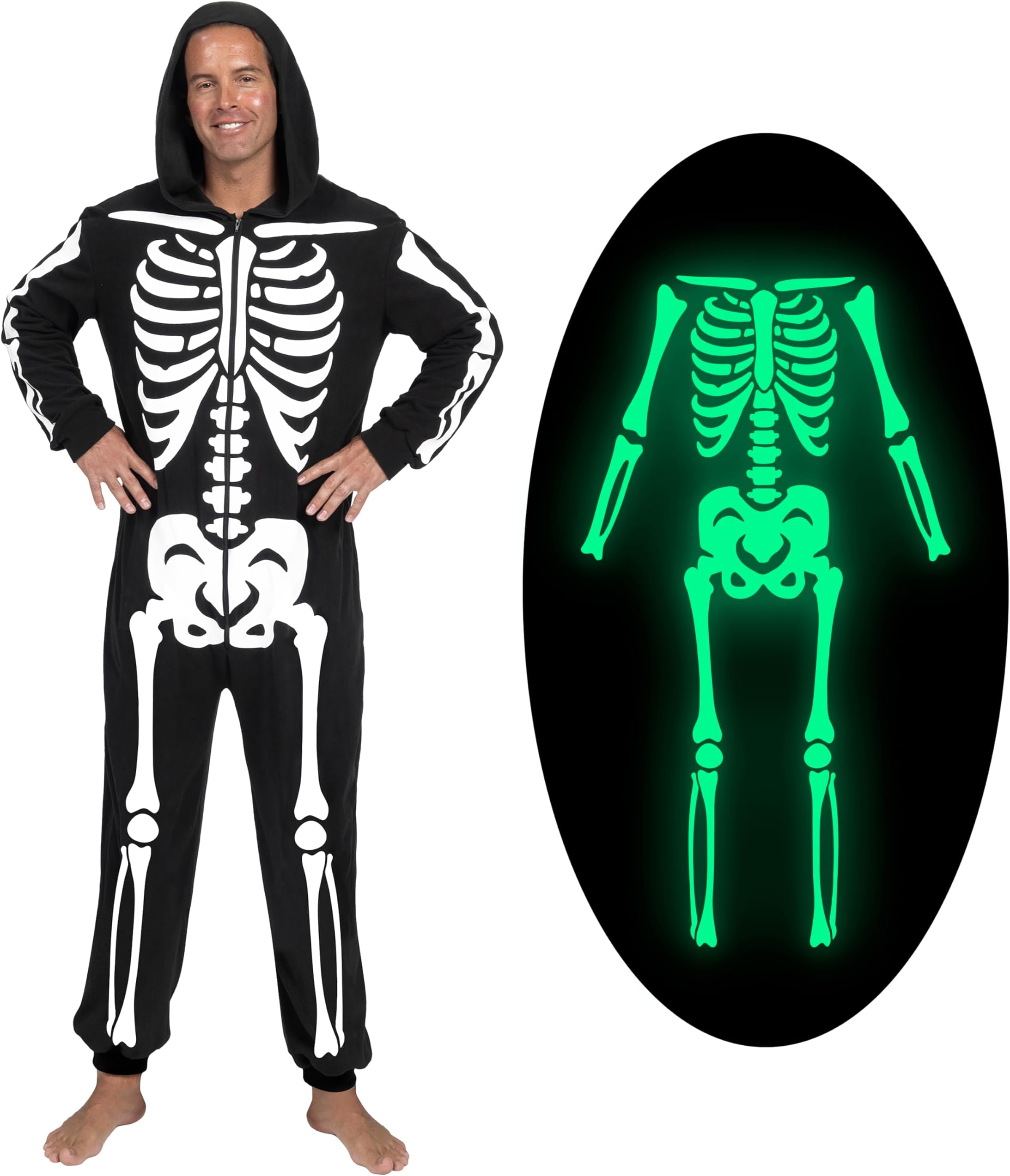 Spooktacular CreationsHalloween Skeleton Pajama Glow in the Dark, Adult Skeleton Costume Jumpsuit for Halloween Cosplay