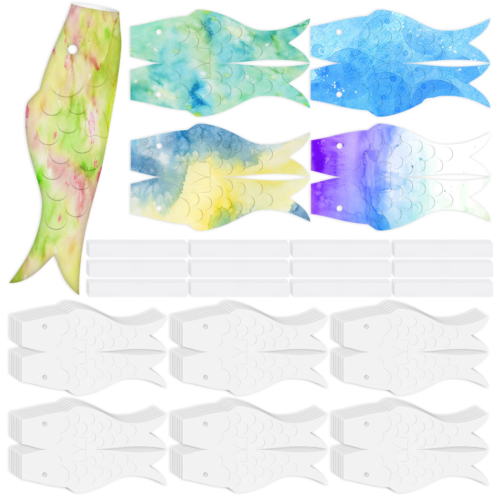 Remagr 48 Pcs Japanese Carp Wind Sock Activity Kit Fish Windsock Koinobori Fishing Paper Kites Koi Japanese Carp Streamer Fish Flags for Outdoors Home Yard Garden Hanging Decorations