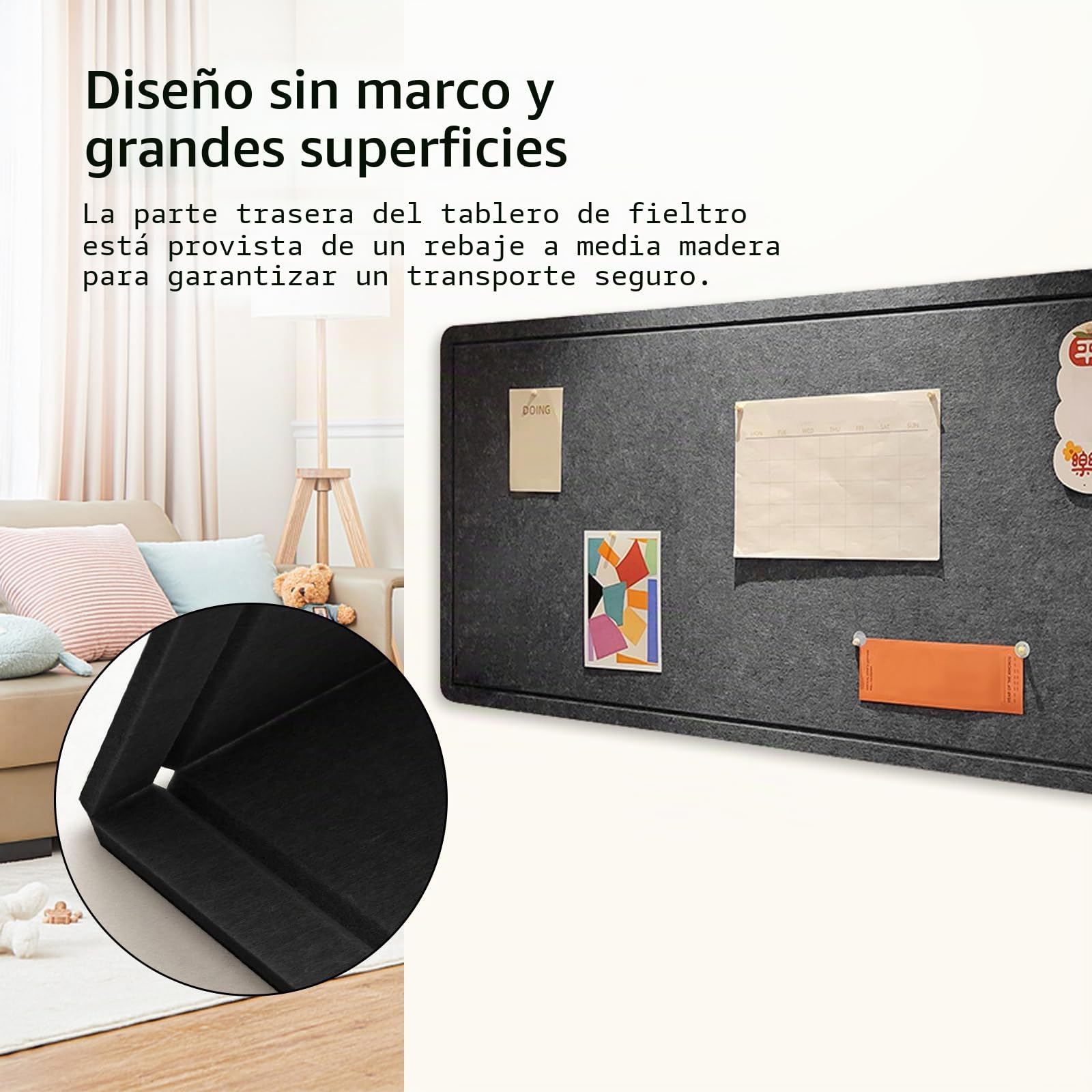 Tablón de Corcho y Fieltro (80 x 120 cm) - Tablón de Anuncios Autoadhesivo para Paredes, Tablero de Notas Decorativo Negro